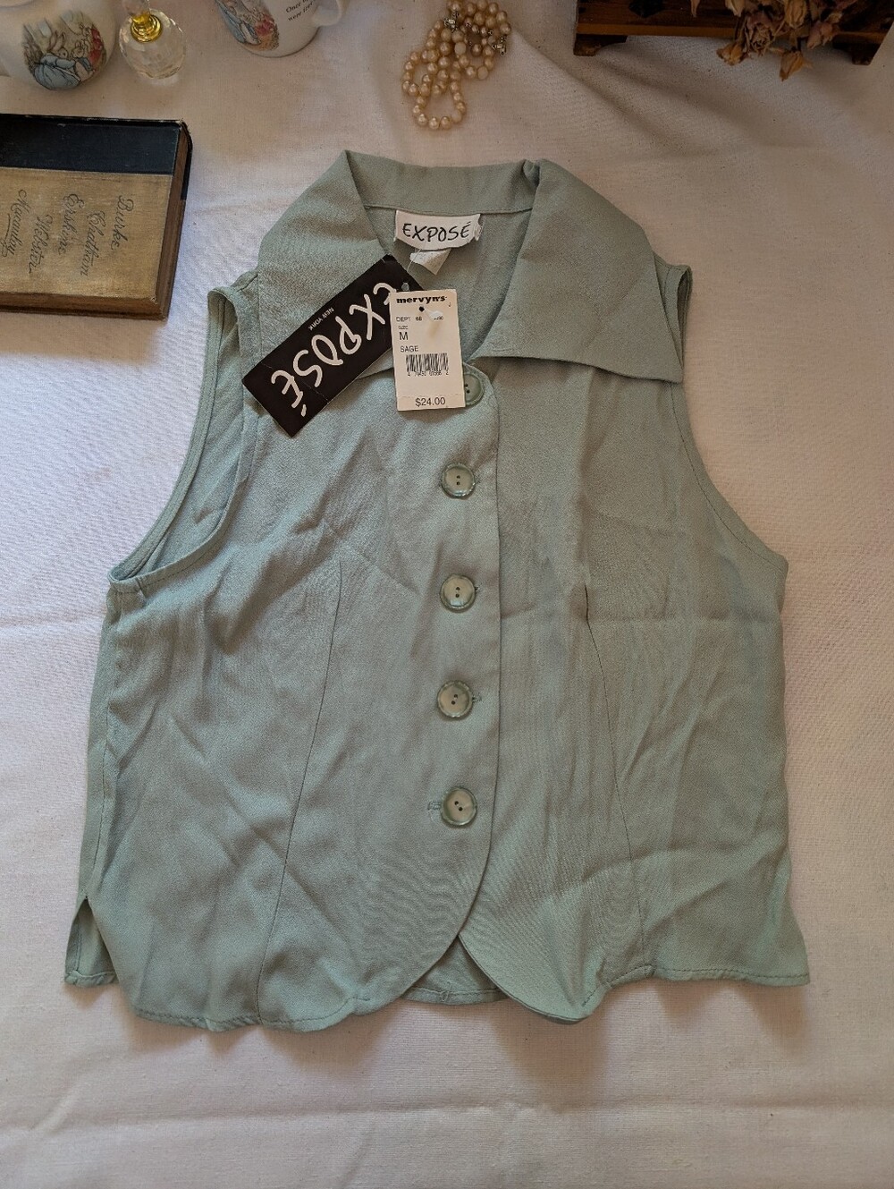 Vintage NWT Expose Sage Green Button Down Vest - Size Medium